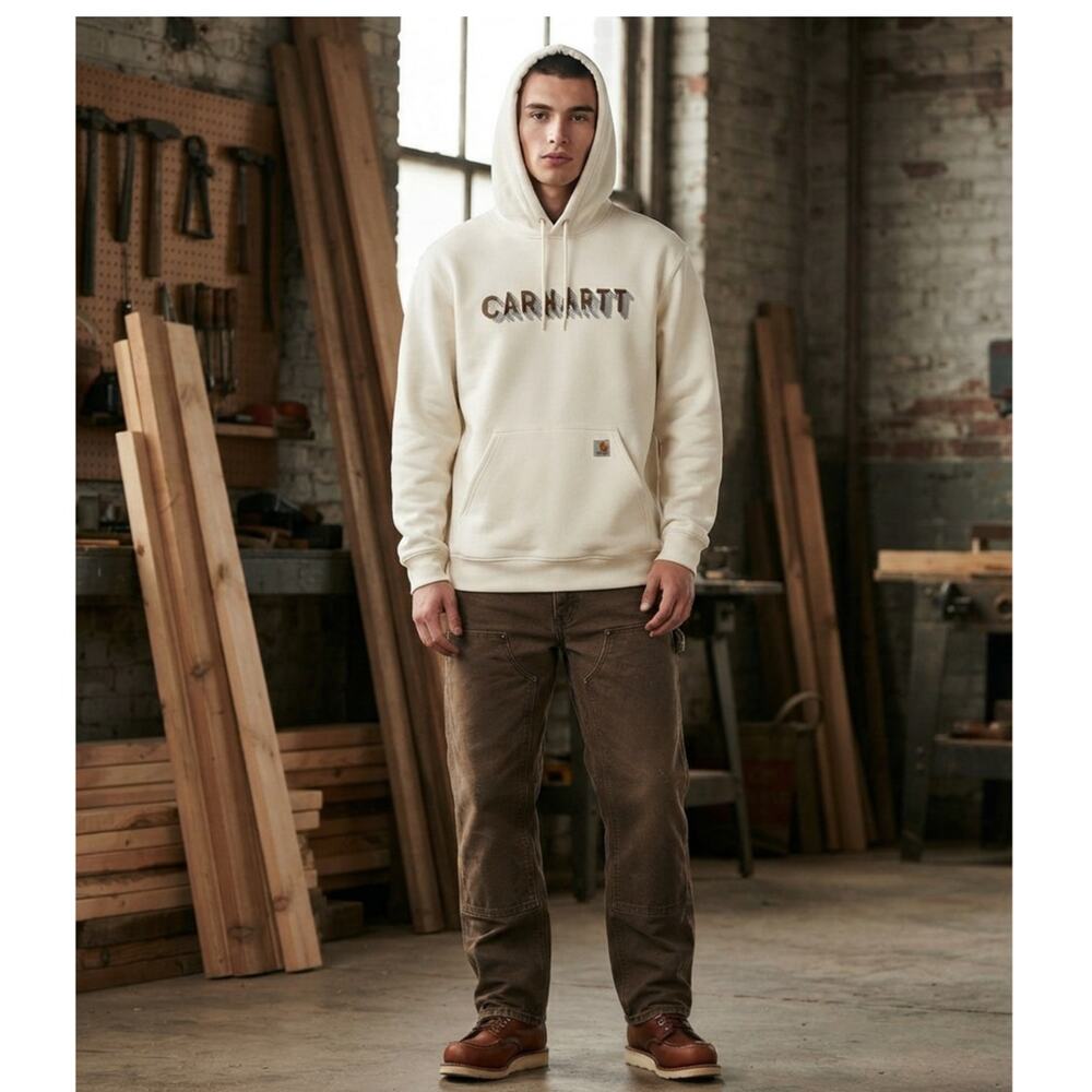 Carhartt Rain Defender Graphic Hoodie Off White Cream Large 105944 Workwear EUC